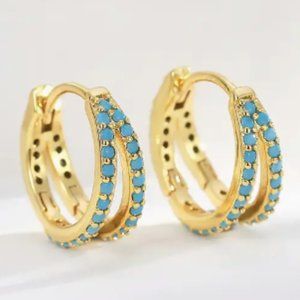 18k Gold Plated Double Layer Turquoise Hoop Earrings